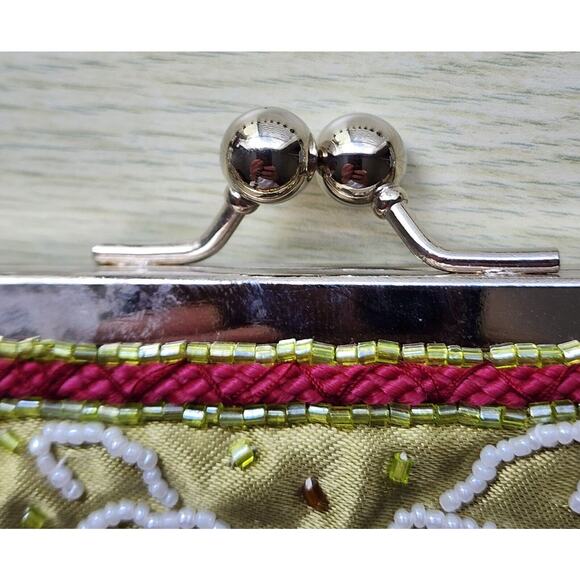 BEADED PURSE-Small-Beaded Handle-Green-Sequins-Evening Bag-Bling-Unique - Picture 10 of 16